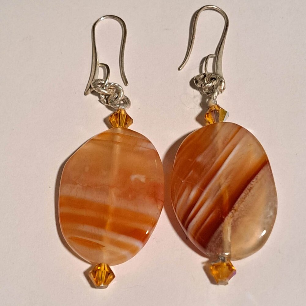 Large oval orange striped earrings